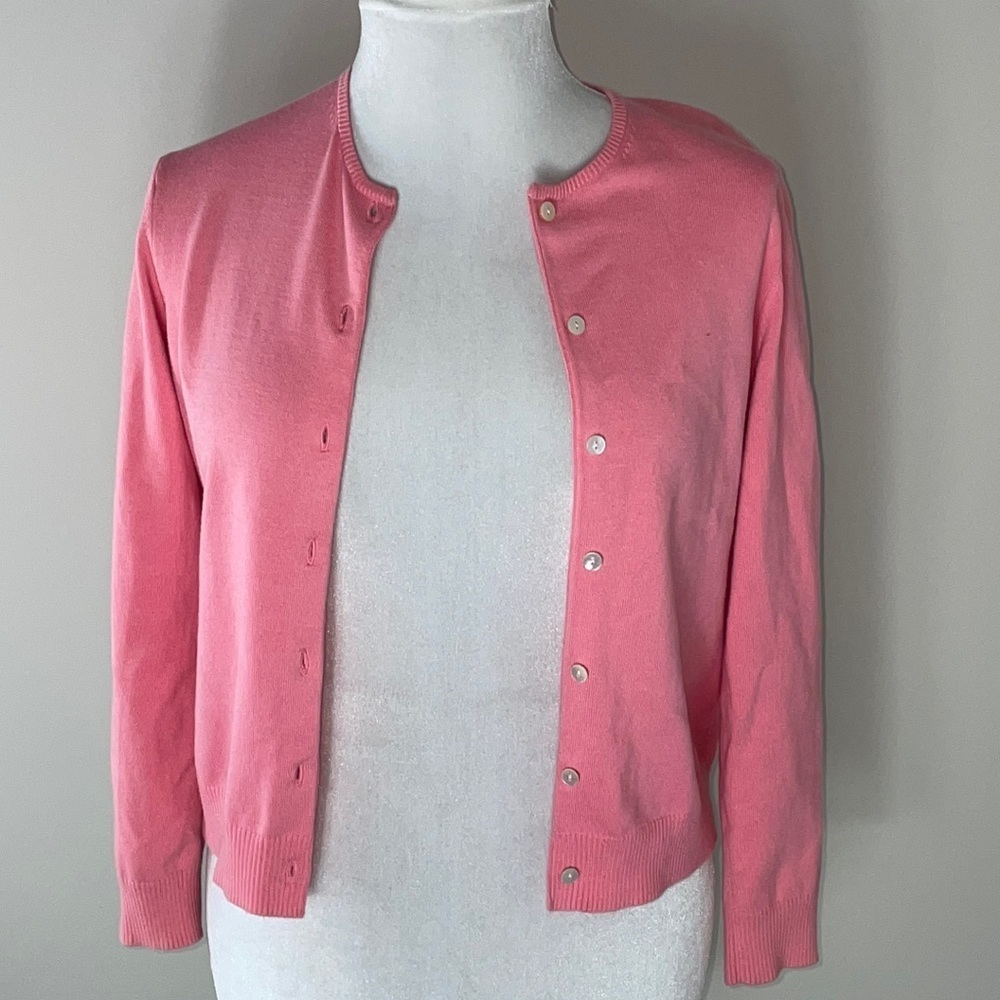Land’s End pink Spring or Easter cardigan sweater, women size small 6-8